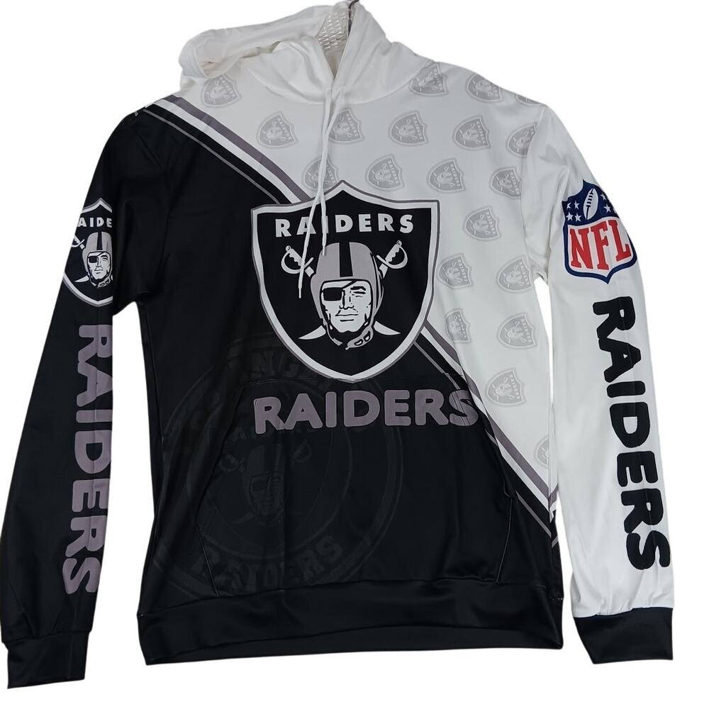 Los Angeles Raiders NFL Lightweight Hoodie Men Large White/Black All‎ Over Promo